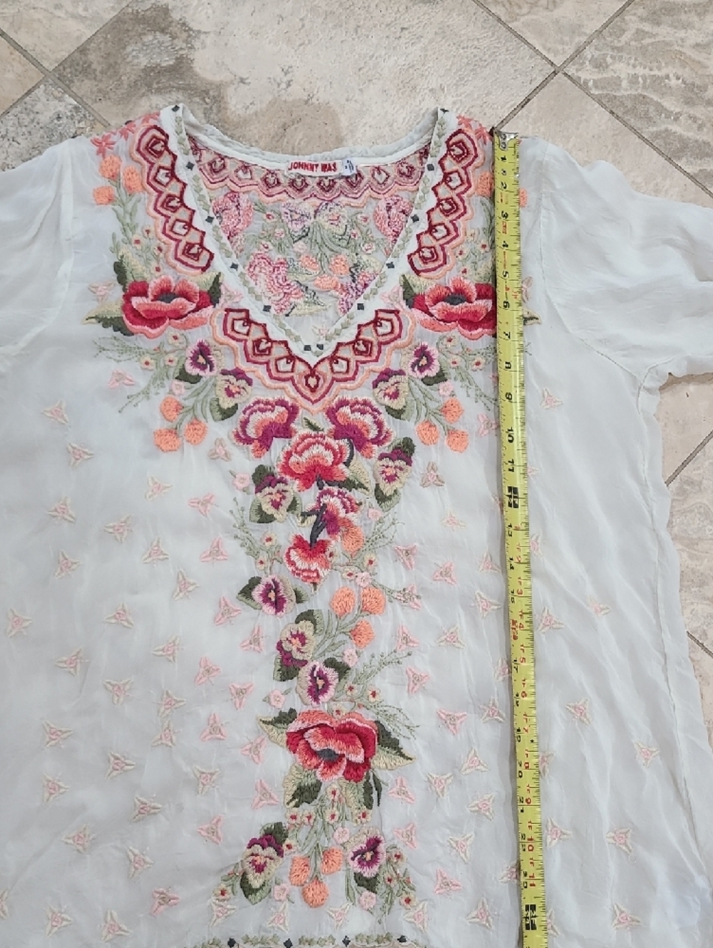 Johnny Was White Tunic with Pink & Green Floral Embroidery - Picture 9 of 14